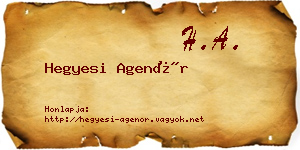 Hegyesi Agenór névjegykártya